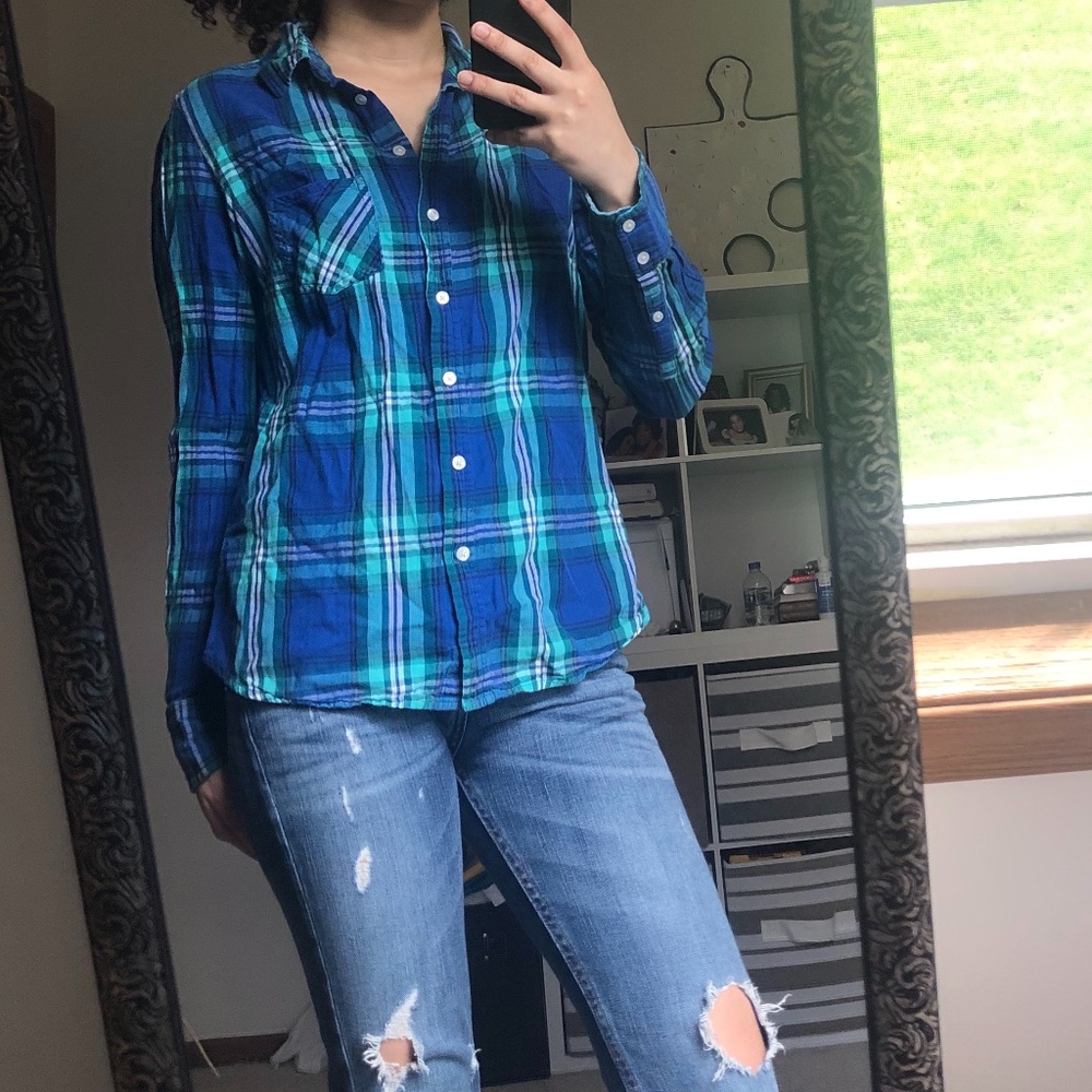 Merona Blue Plaid Button Up